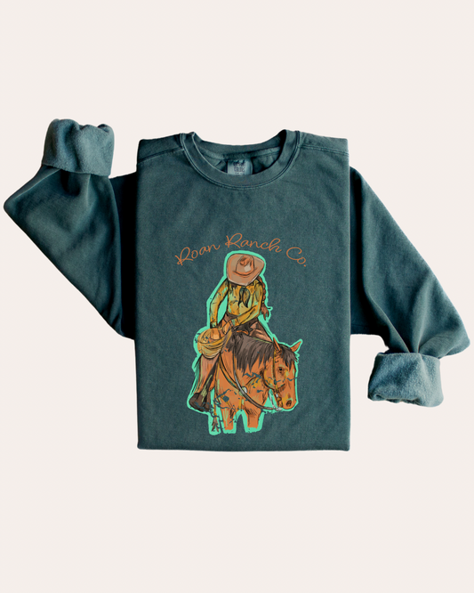 Buttercup Cowgirl Crewneck - Spruce