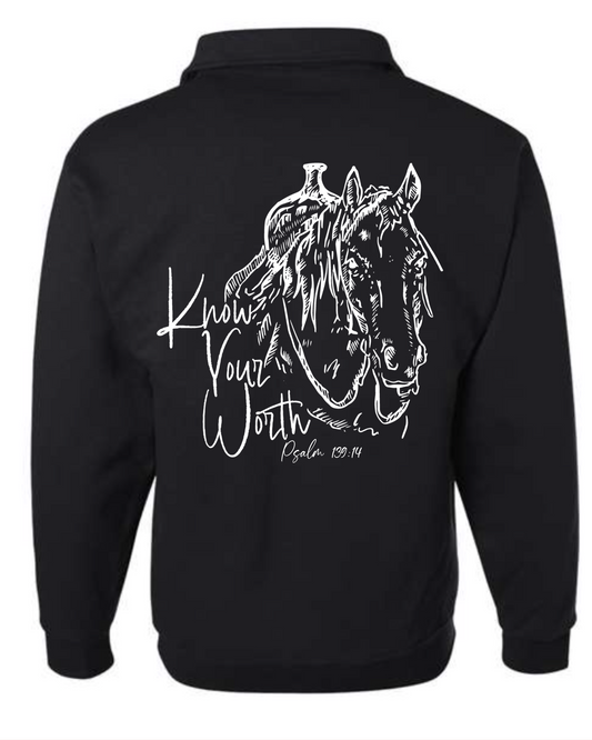 Know Your Worth 1/4 Zip Sweatshirt - Black